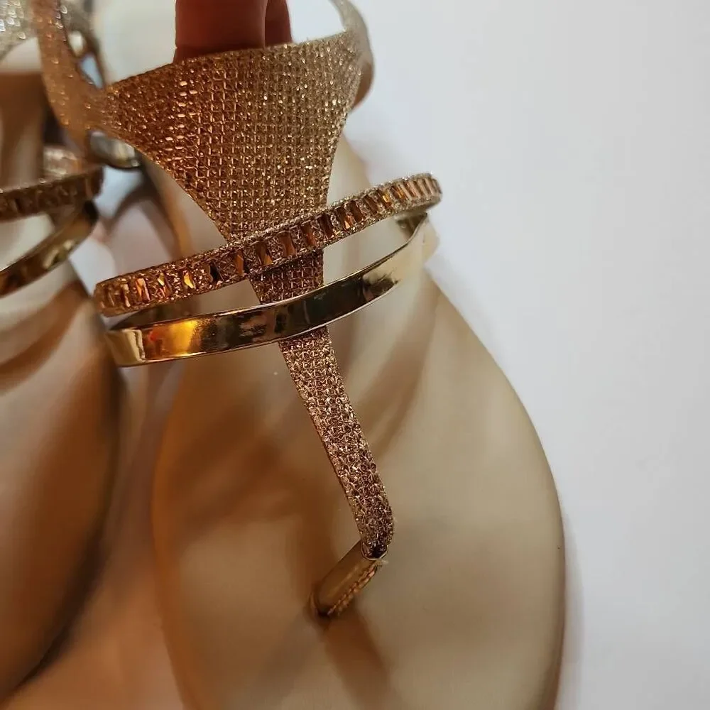 Dollhouse Multistrap Gold Glittery Sandals Size 8.5